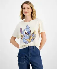 ディズニー レディース トップス シャツ クルーネック Tシャツ Disney Juniors Retro Ohana Stitch Crewneck TShirt Whitecap Grey グレーのサムネイル