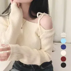 オフショルダーボーダー柄無地リーリボントートバッグ片方オフショルダー (FREE)(6カラー)