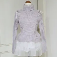 日本 ヴィンテージ) 姫ギャルst ラベンダー リボン リズ 엑팜様専用 ロマンティック 冬 ニット セーター