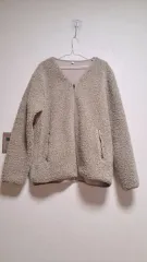 ユニクロ フリース ノーカラー ジップアップ アイボリー XL
