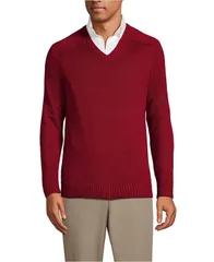 ランズエンド メンズ アウター ニット・セーター Vネック セーター コットン Lands End Mens School Uniform Cotton Modal Vneck Sweater Garnet
