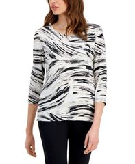 ジェイエムコレクション レディース トップス シャツ プリント JM Collection Womens Printed 34 Sleeve Jacquard Top Windswept