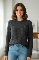 (가-321)トミーヒルフィガー ケーブル ニット チャコールグレー