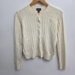 M ポロ ラルフローレン アイボリー ケーブル カーディガン