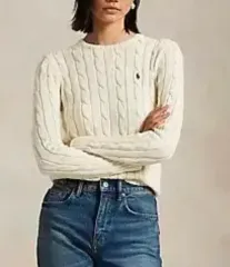 新モデル QR ) ポロラルフローレン ケーブル ニット コットン クルーネック セーター