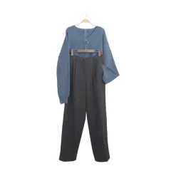 ウール100)マスキュリン ボカシチャコール ピンタック スラックス ワイドパンツ