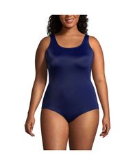 Lands End Women's DDCup Chlorine Resistant Soft Cup Tuglessporty One Piece Swimsuit, Deep Sea Navy