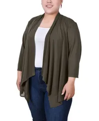 ニューヨークコレクション レディース アウター ニット・セーター プラスサイズ カーディガン NY Collection Plus Size 34 Sleeve Sharkbite Hem Cardigan Grape Leaf グレープ
