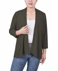 ニューヨークコレクション レディース アウター ニット・セーター カーディガン NY Collection Womens Solid 34 Sleeve Cardigan Grape Leaf グレープ