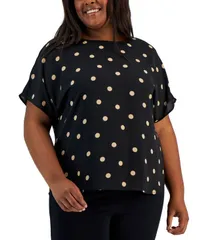 アンクライン レディース トップス シャツ プラスサイズ プリント 半袖 ブラウス Anne Klein Plus Size DotPrint BateauNeck ShortSleeve Blousのサムネイル