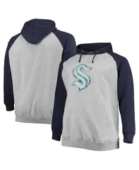 ファナティクス メンズ アウター パーカー・スウェット トール パーカー Fanatics Mens Heathered Gray Deep Sea Blue Seattle Kraken Big and Tall Raglan Pullover Hoodie