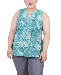 ニューヨークコレクション レディース トップス シャツ プラスサイズ ノースリーブ ブラウス NY Collection Plus Size Sleeveless Pintucked Blouse Lapis Tiedyepais