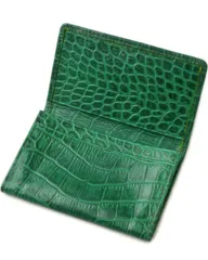レディース メンズ 本革 シンプル 薄型 名刺入れ 軽量 カードケース クロコ型押し レザー グリーン