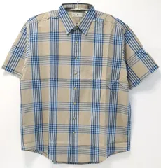 L.L.Bean 半袖シャツ XL~XXL相当 ベージュ ブルー＆グレー チェック柄 メンズ エルエルビーン 3-P140/1/NP