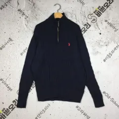 USポロ ハーフジップアップ ケーブル編み ニット ネイビー XL 2400125