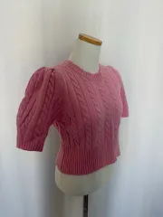 @新品@ ピンク ケーブル編み ラウンドネック クロップド ニット
