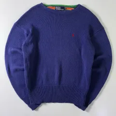 Polo ポロ ラルフローレン 90s ヘビーコットン ブルー ラウンド ボートネック ニット