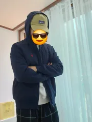 ポロ ネイビー 起毛 フード ジップアップ