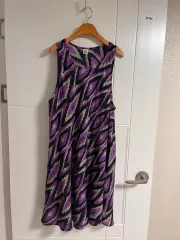 (日本 ヴィンテージ) ノースリーブ ONE PIECE PURPLE ブラック レーヨン100