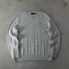 100 POLO RALPH LAUREN ライトグレー ケーブル編み ニット