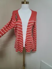 朱色 ボーダー柄 カーディガン