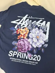 STUSSY フラワー プリンティング 半袖 Tシャツ ネイビー