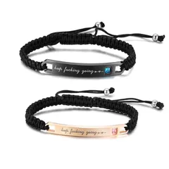 【即日発送】ブレスレット 2本セット 編み込み ブレスレット CZジルコニア ステンレス 長さ調整可能 カップル カップル 彼氏彼女 記念日 プレゼット バングル バレンタインデー クリスマス アクセサリー 誕生日 ペア レディース メンズ ブラック＆ゴールド