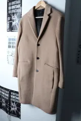 (L-XL) スタイルオム コートジャケット カシミア シングル ベージュ-17526