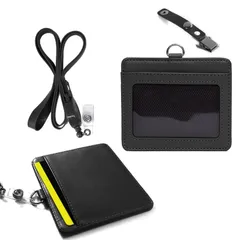 【新着商品】メンズ 名札 レディース 名刺 定期入れ 付き 両面用 バンドクリップ 首掛け カードケース ブラック ネックストラップ ネックストラップ リール付き パスケース by レザー ネームホルダー 社員証ケース Xrkuu IDカードケース 横型 ID