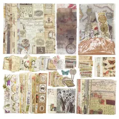 【数量限定】手 和紙 硫酸紙 ジャンクジャーナル 紙素材 セット 英文 本 デザインペーパー レトロ 包装ギフト ステッカー 枚 100 デコシール フレークシール GUAN - 人気 詰め合わせ シール 時の光 素材 コラージュ