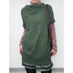 日本 ヴィンテージ カーキ オリーブ ハーフ ニット ONE PIECE