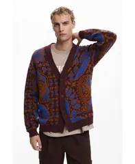 デジグアル メンズ アウター ニット・セーター カーディガン Desigual Mens Paisley cardigan sweater Dark brown ブラウンのサムネイル