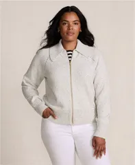 ランズエンド レディース アウター ニット・セーター プラスサイズ セーター カーディガン Lands End Plus Size Drifter Large Collar Zip Front Cardigan Sweater Pale gray heathe