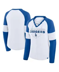 ファナティクス レディース トップス Tシャツ Vネック シャツ レース Fanatics Womens WhiteRoyal Los Angeles Dodgers Blitz Package Raglan LaceUp VNeck Long Sleeve