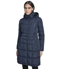カルバンクライン レディース アウター ジャケット・ブルゾン コート Calvin Klein Womens Hooded Stand Collar Puffer Coat Navy ネイビーのサムネイル