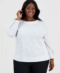 アンクライン レディース トップス シャツ プラスサイズ セーター Anne Klein Plus Size BoatNeck FoldoverSleeve Sweater White DoveHeaのサムネイル