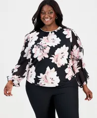 アンクライン レディース トップス シャツ プラスサイズ フリル Anne Klein Plus Size Ruffled BlousonSleeve Top Anne Black Multi ブラック