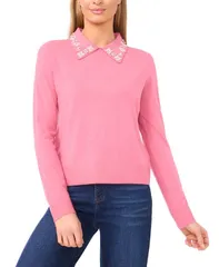 セセ レディース アウター ニット・セーター ポロシャツ セーター CeCe Womens Collared Neck Embellished Polo Sweater Rose