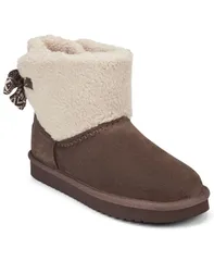 アース レディース シューズ ブーツ・レインブーツ アンクル ブーツ Earth Womens Wing Cozy Bow SlipOn Ankle Booties Dark Brown Suedeのサムネイル