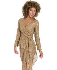 ミューズ レディース トップス シャツ Muse Womens Long Sleeve Faux Twist Wrap Top Caramelのサムネイル