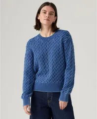リーバイス レディース アウター ニット・セーター クルーネック セーター Levis Womens Boyfriend Cable Crewneck Sweater Indigo Blue インディのサムネイル