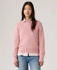 リーバイス レディース アウター ニット・セーター クルーネック セーター Levis Womens Boyfriend Cable Crewneck Sweater Garment Dyed Peaのサムネイル