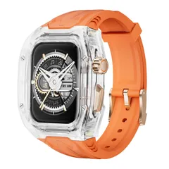 新品 ANYOI 対応 Apple Watch バンド PCケース+TPU素材製 Ultra 3/2/1 アップルウォッチ バンド ケース 一体型 バンド 交換ベルト あっふウォッチバンド 耐衝撃 通気 男女通用(49mmクリア+オレンジ)