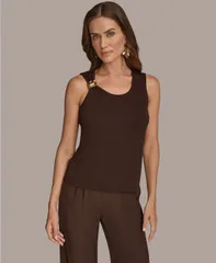 ダナ キャラン ニューヨーク レディース トップス タンクトップ プチ ノースリーブ Donna Karan New York Petite Sleeveless Scoop Neck Tank Toのサムネイル