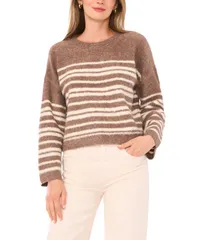 ワンステイト レディース アウター ニット・セーター クルーネック セーター 1STATE Womens Striped Long Sleeve Crewneck Sweater Walnut Brown ブラウン