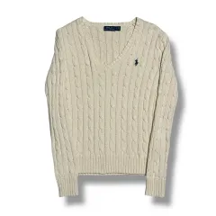 POLO Ralph Lauren レディース アイボリー ケーブル Vネック ニット