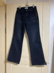 ブラックデニム ブーツカット ロング ズボン