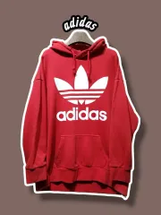M/ adidas アディダス トレフォイル オーバーサイズ フーディー Tシャツ レッド /0203