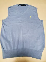 ポロ スカイブルー Vネック コットン ニット ベスト m ポール1292/d