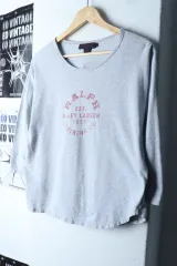 W(L) ポロラルフローレン 長袖Tシャツ 90s ビックロゴ グレー -17544